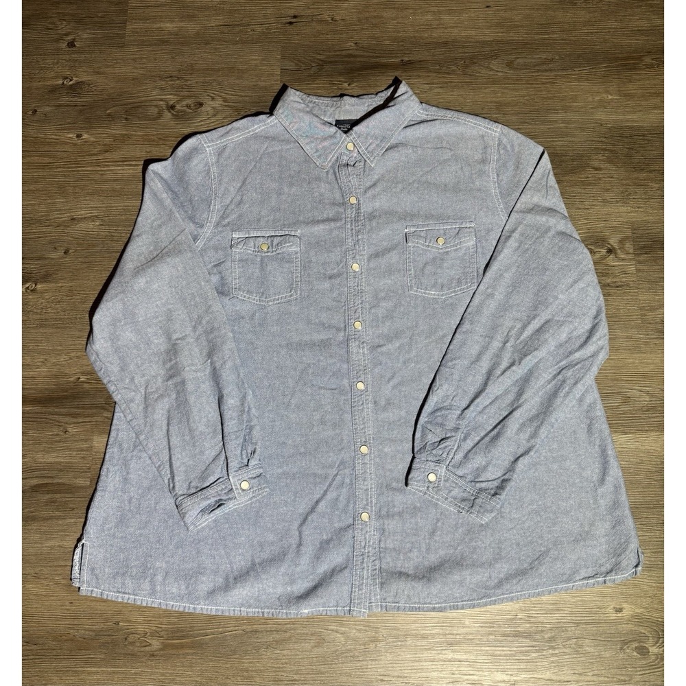 Faded Glory Womens 3X 22W-24W Chambray Button Front Shirt Blue